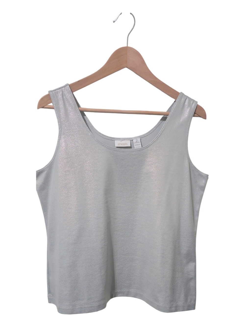 Chico’s Metallic Silver Tank Top – Office Festival Layering Staple Size 2 Large